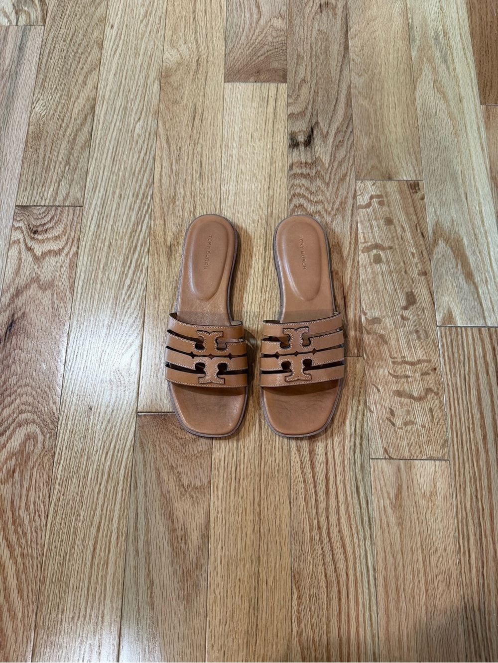 Tory Burch Ines Tan Leather Slide Sandals